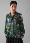 Isobel Harvey Birds Print Baya Shirt | Oil Green | Women's Shirts