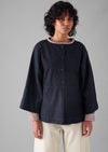 Half Placket Cotton Denim Smock | Indigo | Women's Tops