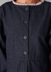 Half Placket Cotton Denim Smock | Indigo | Women's Tops