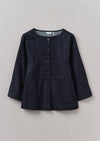 Half Placket Cotton Denim Smock | Indigo | Women's Tops