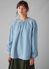 Stripe Cotton Gathered Smock Top | Ocean Blue/Ecru | Women's Tops