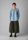 Stripe Cotton Gathered Smock Top | Ocean Blue/Ecru | Women's Tops