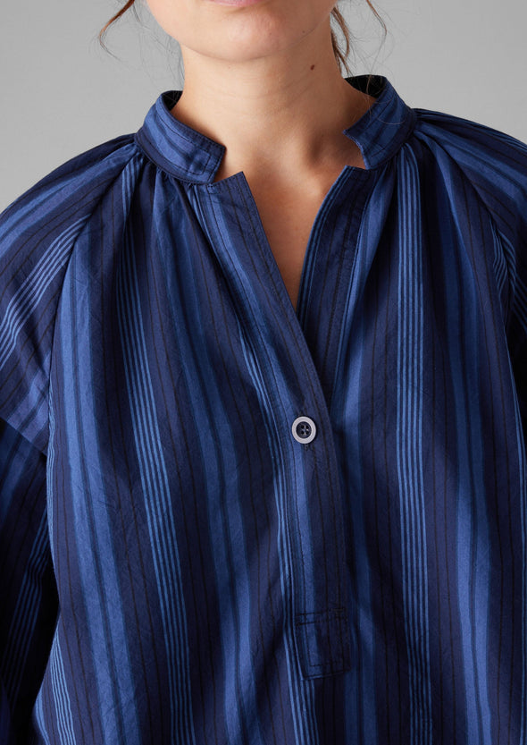 Catrin Cotton Stripe Raglan Shirt | Royal Blue | Women's Shirts