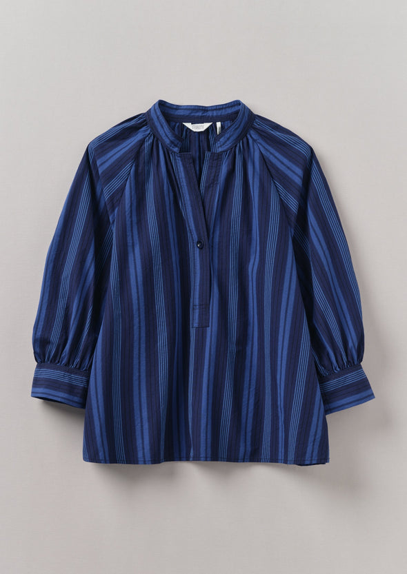 Catrin Cotton Stripe Raglan Shirt | Royal Blue | Women's Shirts