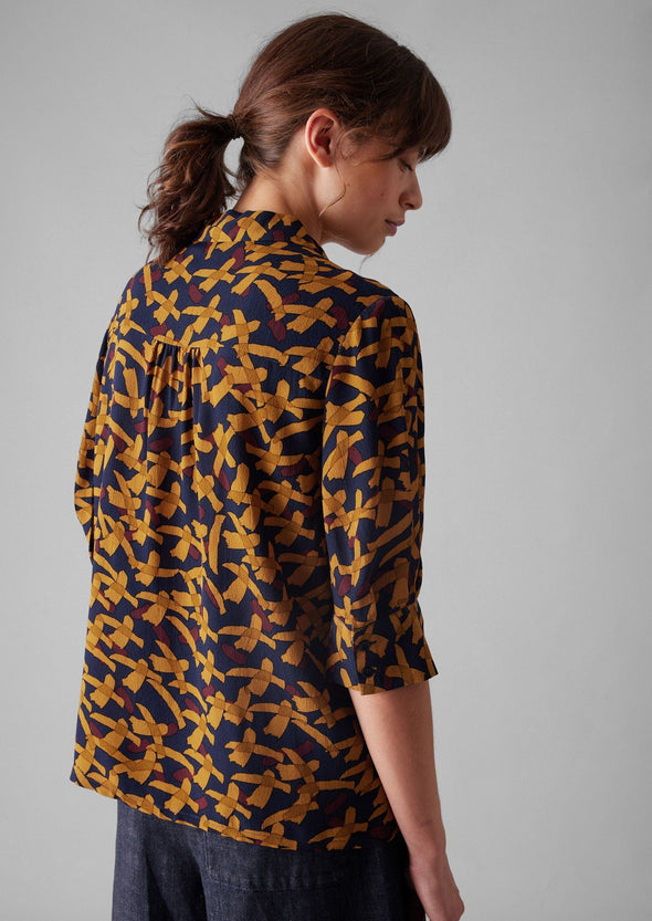 Gia Washi Print Shirt | Deep Blue/Marigold | Women's Shirts