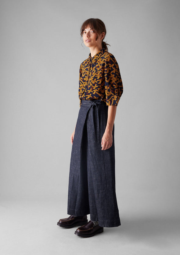 Gia Washi Print Shirt | Deep Blue/Marigold | Women's Shirts