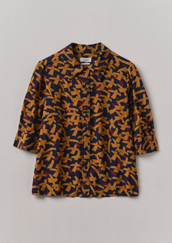 Gia Washi Print Shirt | Deep Blue/Marigold | Women's Shirts