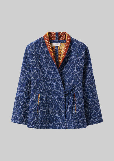 Repurposed Ikat Kantha Jacket | Blues | Women's Jackets